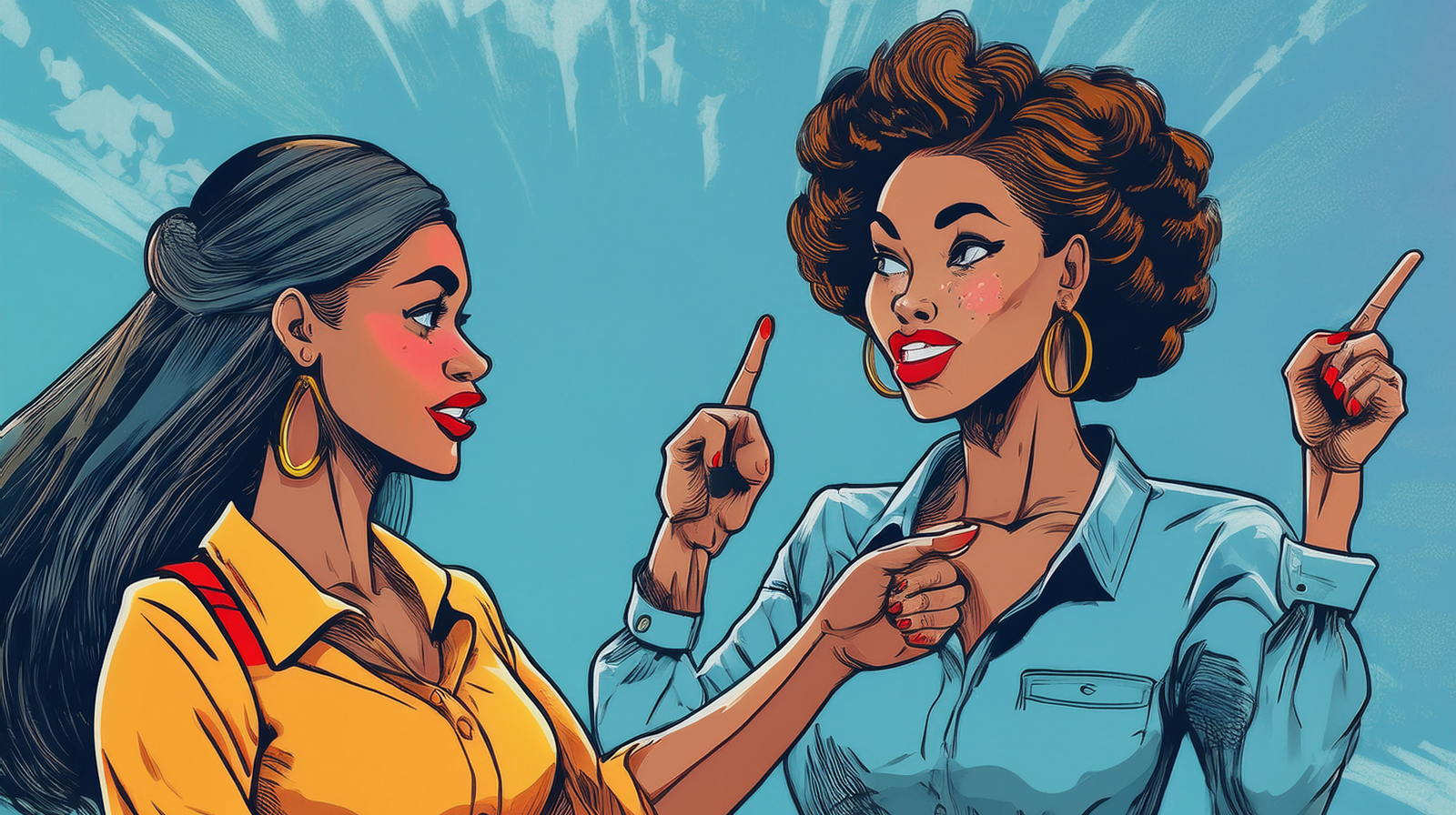 One person directing another with a pointed finger.