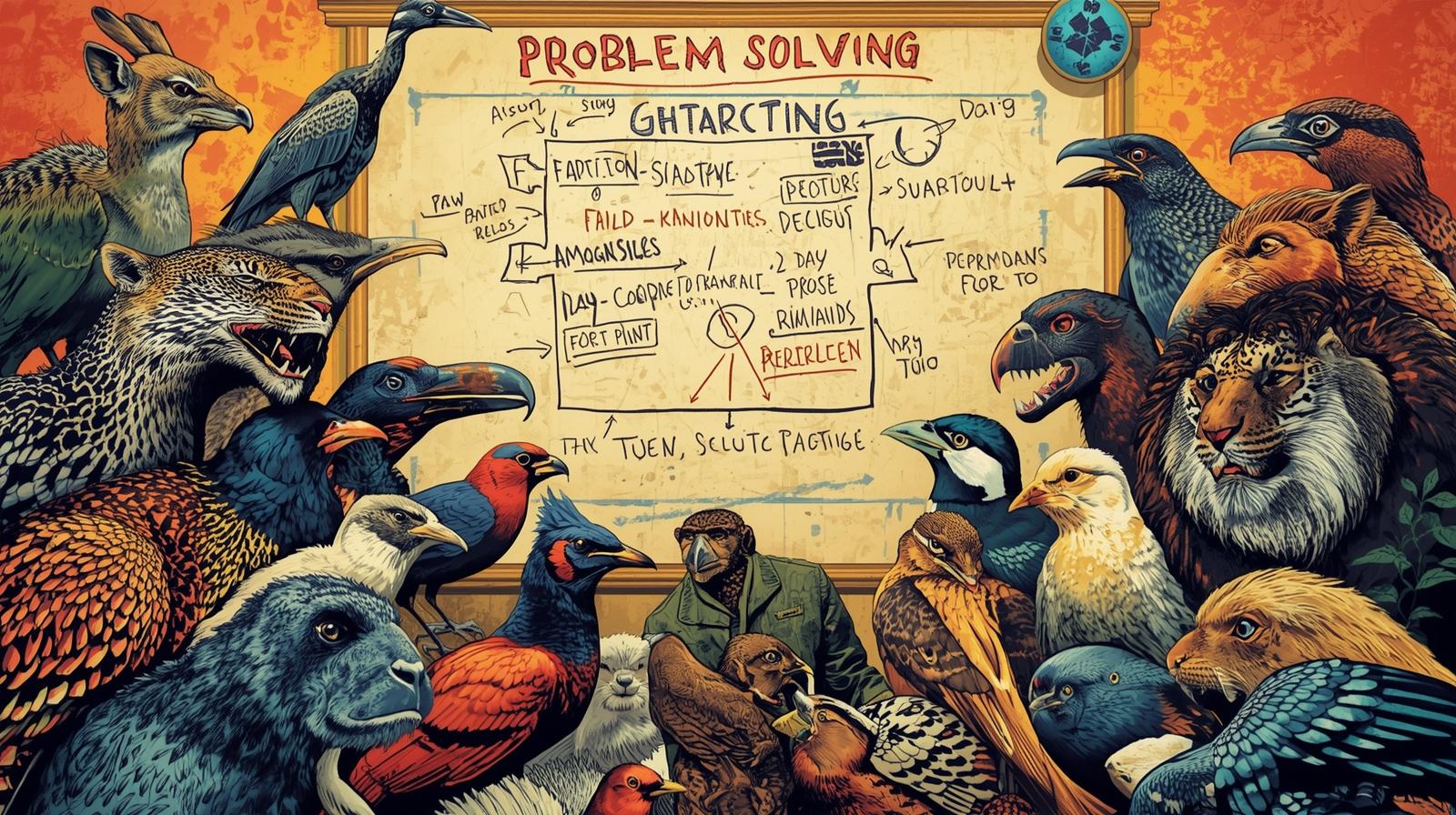 A group of people collaborating on a complex problem.